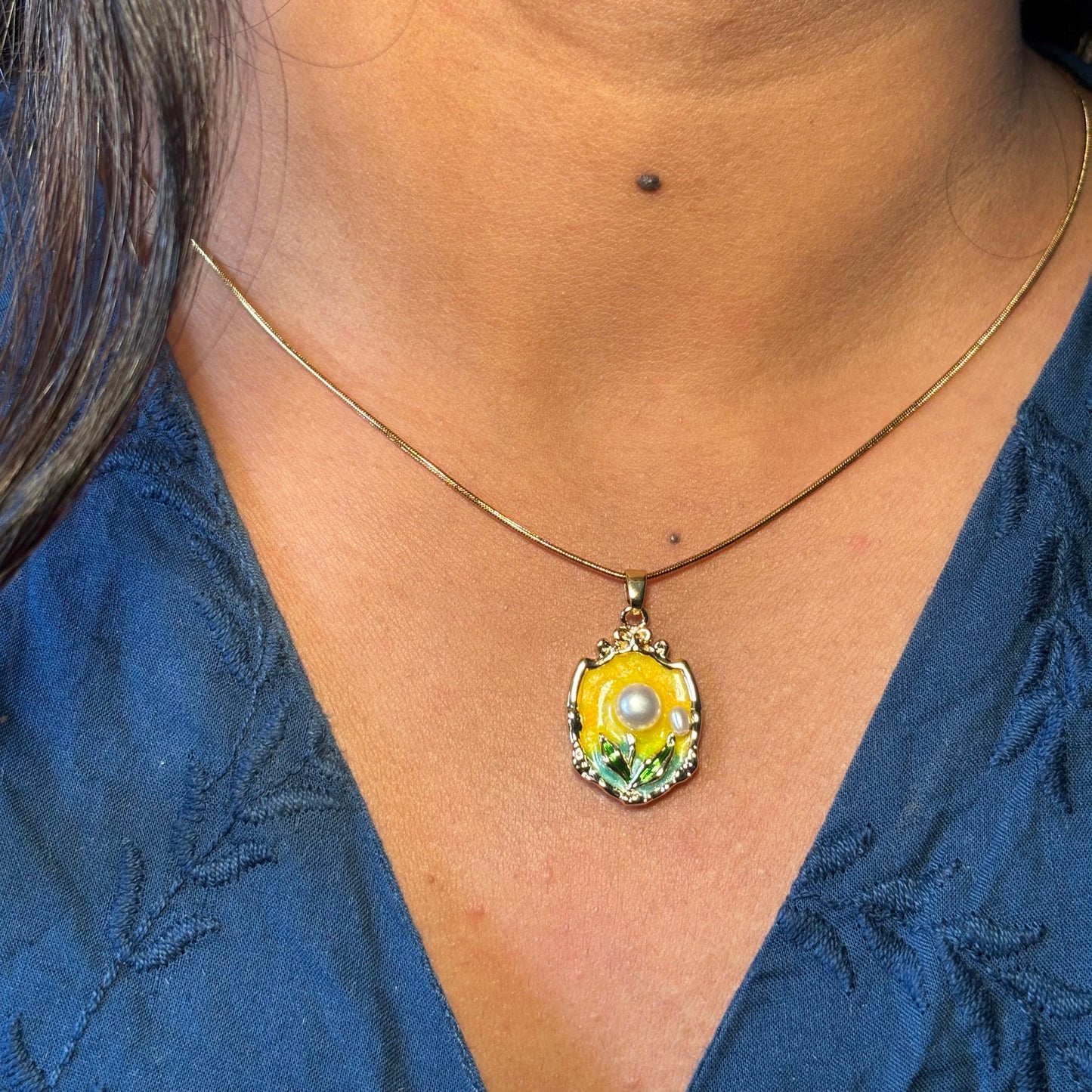 Yellow Enamel Necklace