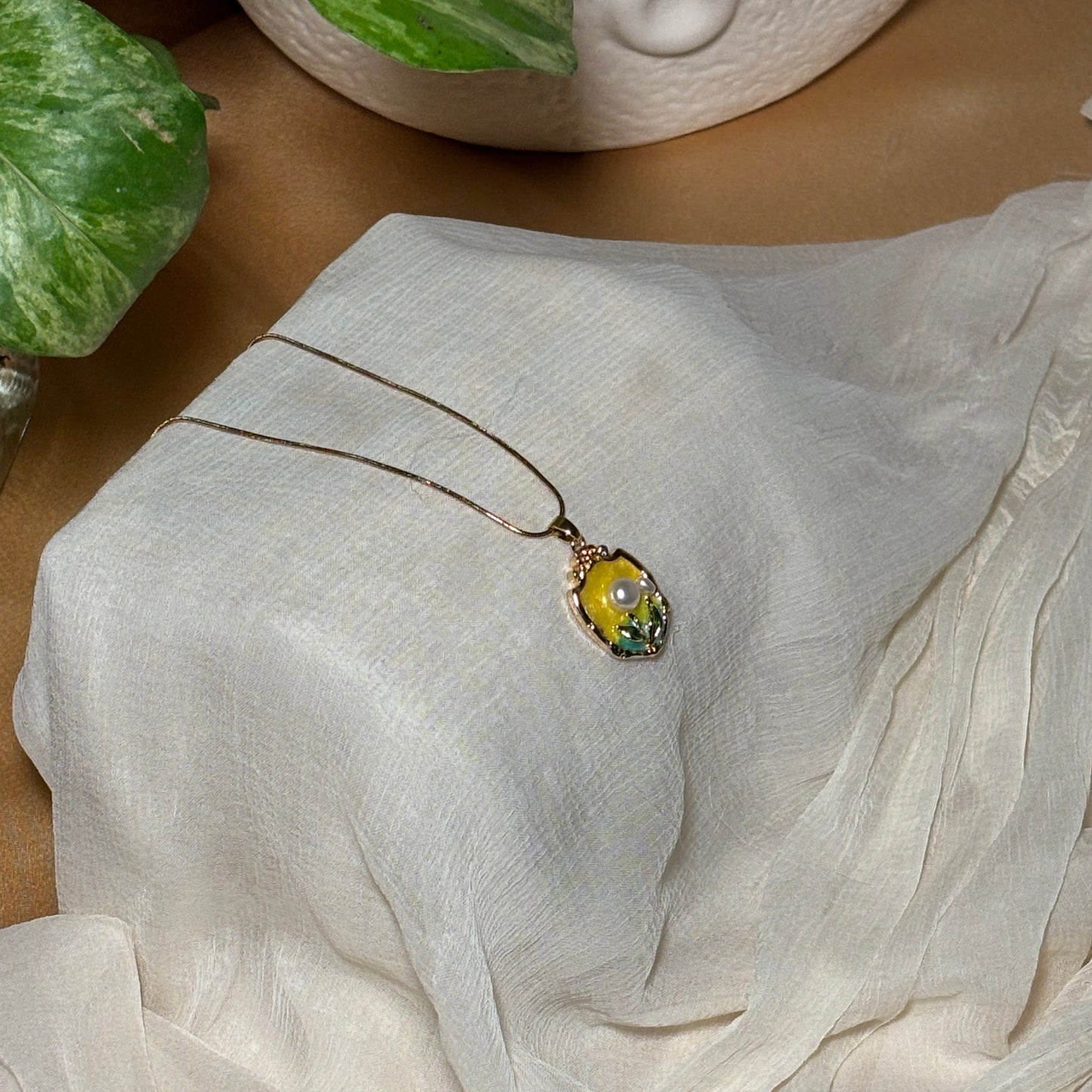 Yellow Enamel Necklace
