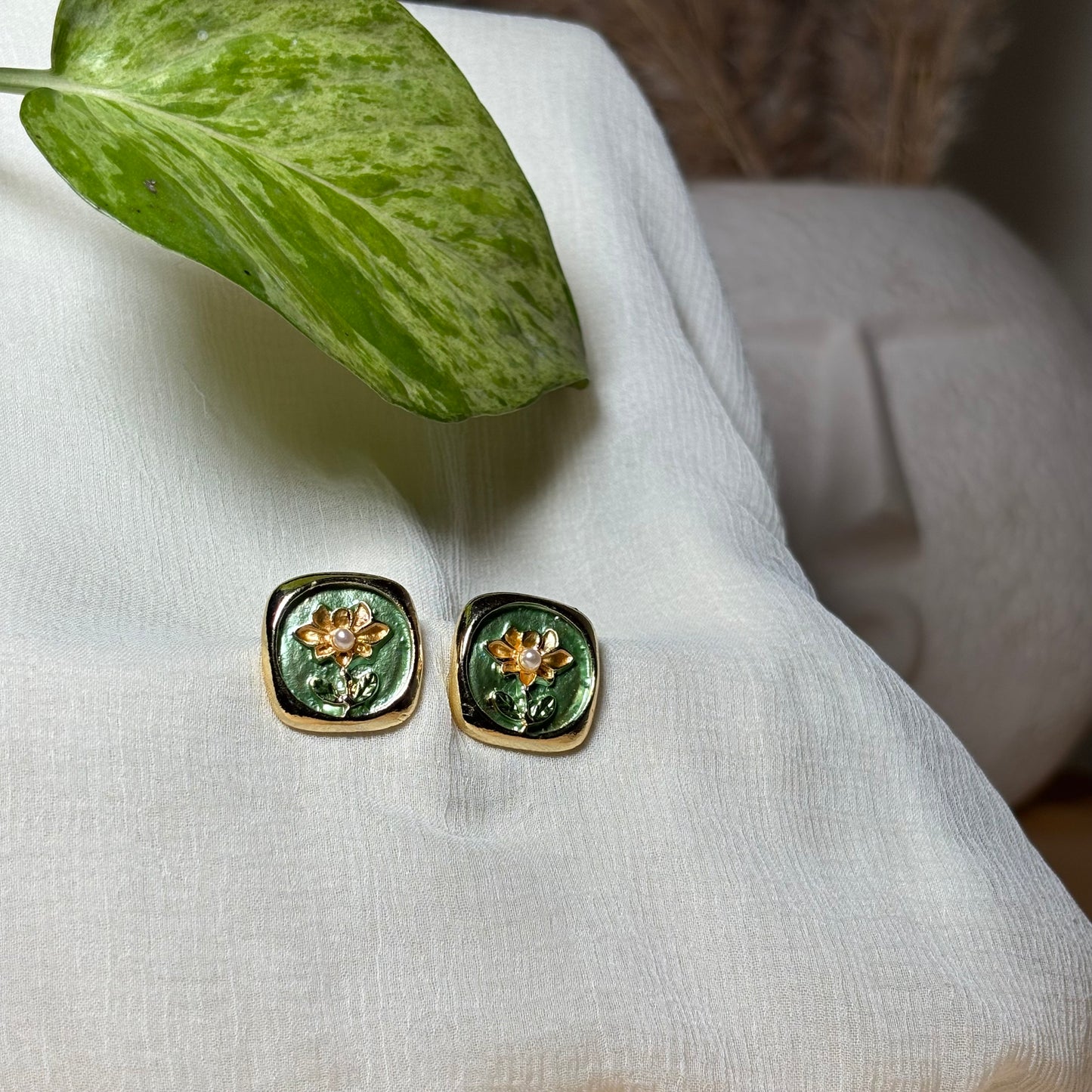 Green Enamel Earring