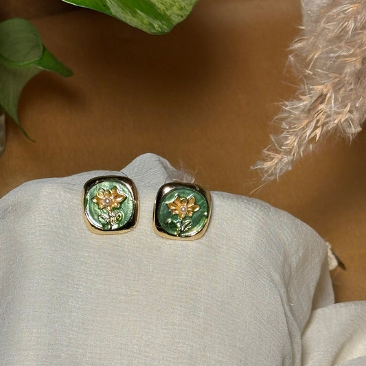 Green Enamel Earring